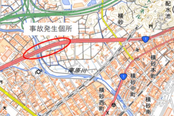 静岡県橋桁落下事故　場所画像　地図